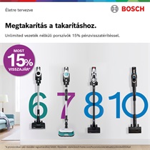 Bosch Unlimited vezeték nélküli porszívók 15% pénzvisszatérítéssel