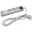 Entac ESE1.5G3-1.5-SW-USB elsosztó 3 foglalattal, kapcsolóval, 1,5 méter, 2xUSB, fehér