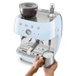 SMEG EGF03PBEU őrlővel kombinált espresso kávéfőző, retro, világoskék